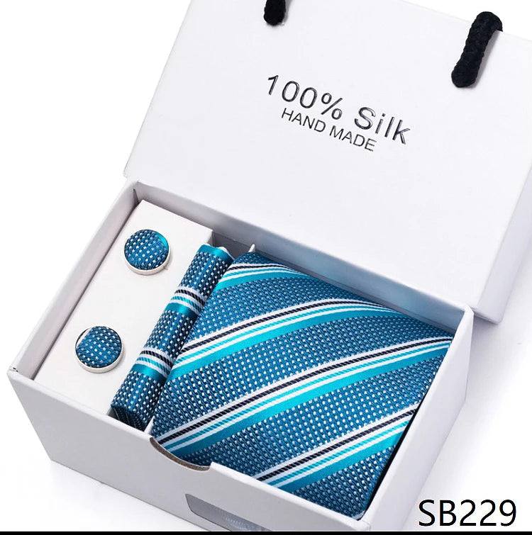 Solid Colour Necktie with Matching Handkerchief & Cufflinks - SB229 - Others In Fashion