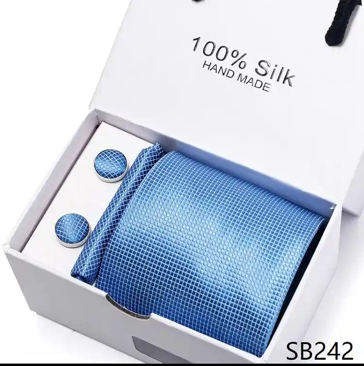 Solid Colour Necktie with Matching Handkerchief & Cufflinks - SB242 - Others In Fashion