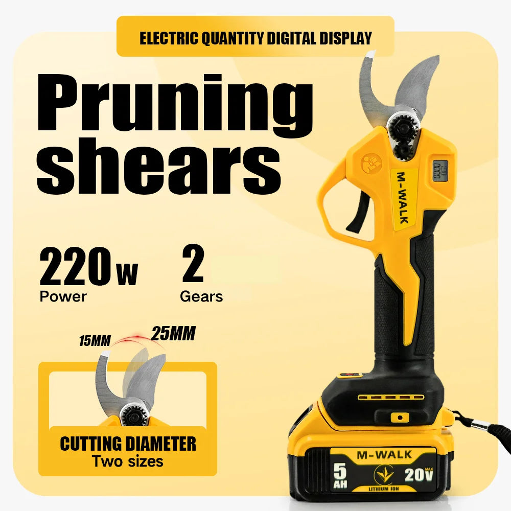 20V Brushless Cordless Electric Pruning Shears – 25mm Power Cutter for Garden & Tree Trimming - Dewalt 20 V Batteries