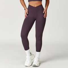 Women's Seamless Cross Waist Yoga Leggings | High Waist Running Cycling Gym Workout Tights