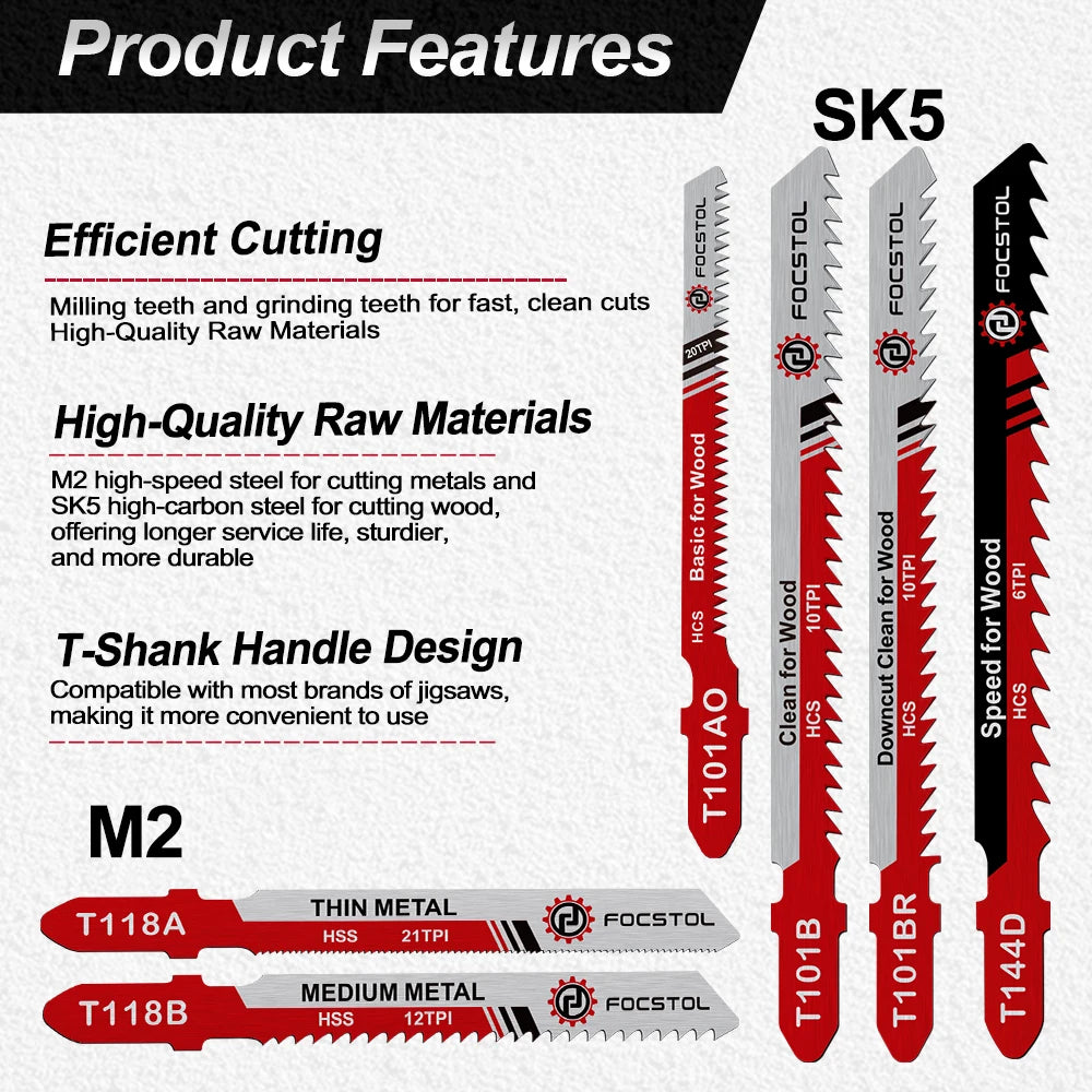 HSS Jigsaw Blades Set 30/50pcs | Assorted T-Shank Replacement Blades for Wood Plastic Metal Cutting