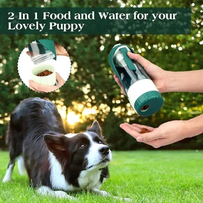 Portable Dog Water Bottle with Food Container by Snagg A Feeder