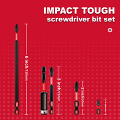 Pozidriv #2 PZ2 Impact Tough Screwdriver Bit Set – S2 Alloy Steel 1"/2"/3"/6" with Storage Organizer