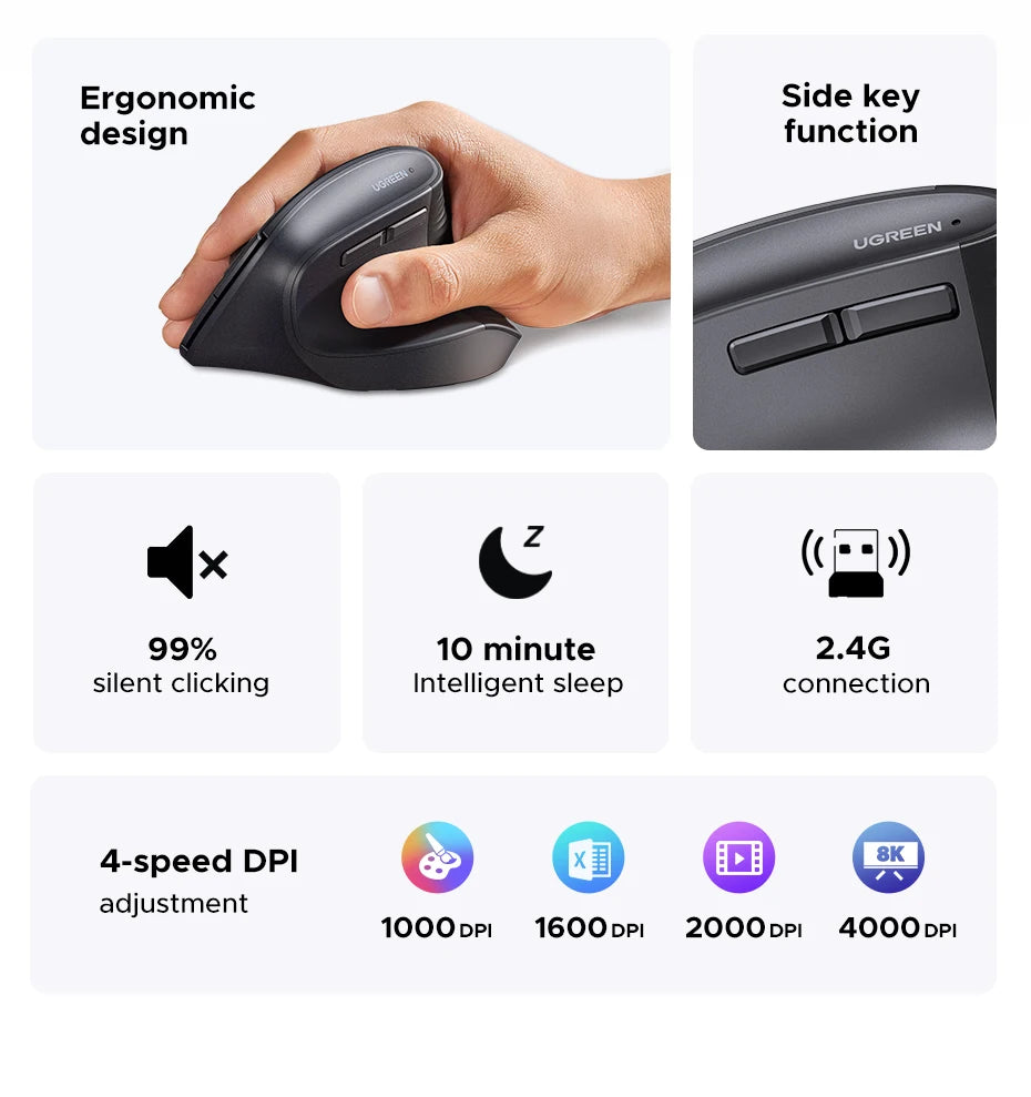 Vertical Wireless Mouse – 2.4G Ergonomic Design with 4000 DPI for PC, Laptop & Tablet by Snagg A Gaming Mouse