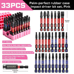 33PCS Impact Screwdriver Bits Set, 2” Magnetic (PH/SQ/Torx/Hex/Slotted) S2 Steel Bits with Bit Holder & Soft Base
