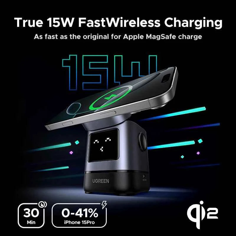 Qi2 15W Magnetic Wireless Charging Stand | USB-C Cable for iPhone 16 17 Pro Max MagSafe Fast Charger