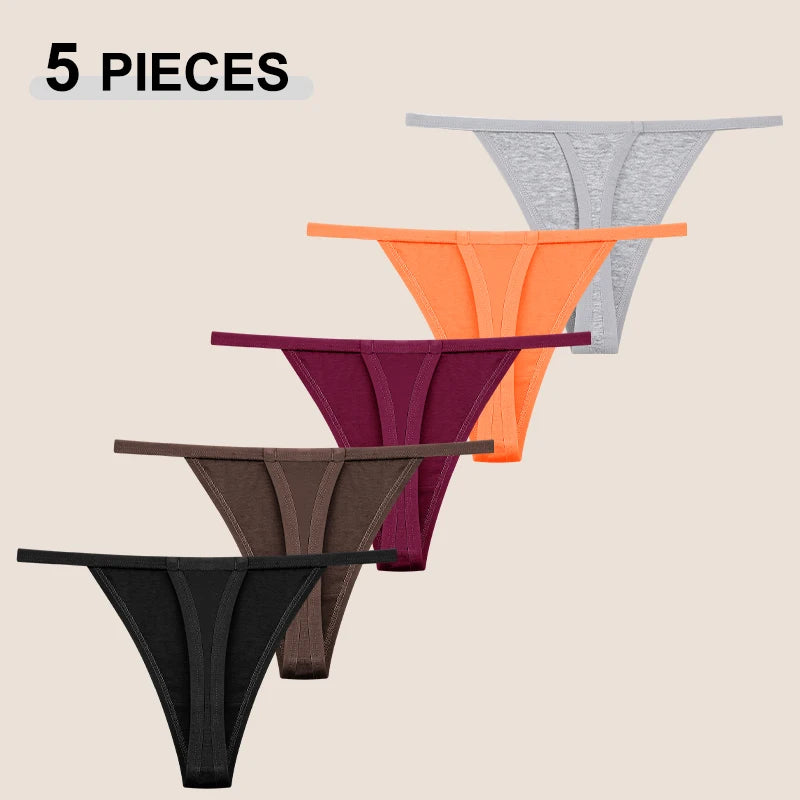 Cotton T-Back Thongs 5-Pack | Seamless Solid Colour Breathable Soft Women's Underwear