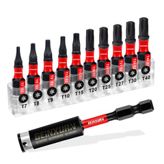 1" T7–T40 Torx Screwdriver Bit Set – Impact Tough Magnetic S2 Alloy Steel with 3" Bit Holder