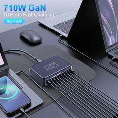 710W GaN 10-Port USB-C Charging Station | PD3.1 140W Fast Charger for MacBook iPhone Samsung