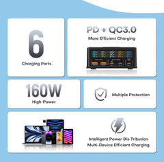 160W GaN USB Charging Station | Wireless + 100W 65W PD PPS Fast Charger for MacBook iPhone Samsung