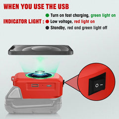 Multi Function Wireless Charger & Power Adapter | 15W Fast-Charging Hub for 18V Battery Platforms