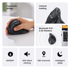 Ergonomic Vertical Wireless Mouse Bluetooth 5.0 & 2.4G Dual Mode for PC & Laptop by Snagg A Gaming Mouse