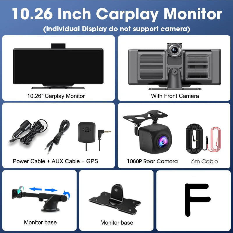 10.26" 4K Dash Cam And Rearview Mirror Car Video Player with Wireless CarPlay by Snagg A Car DVR