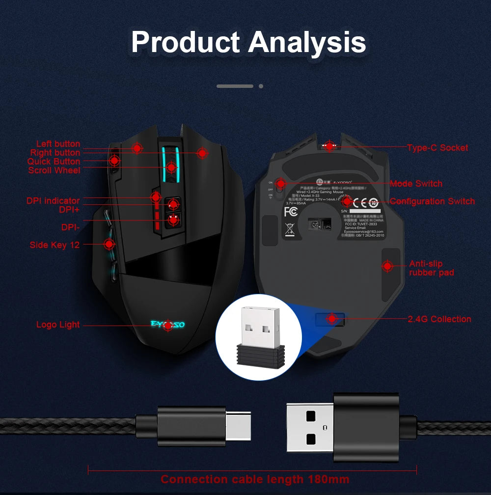 Wireless RGB Gaming Mouse 2.4G USB Connection & 16,000 DPI Optical Sensor for PC & Laptop by Snagg A Gaming Mouse