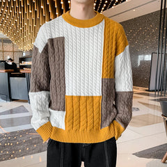 Men’s Patchwork Streetwear Pullover | Premium Triple-Blend Winter Sweater