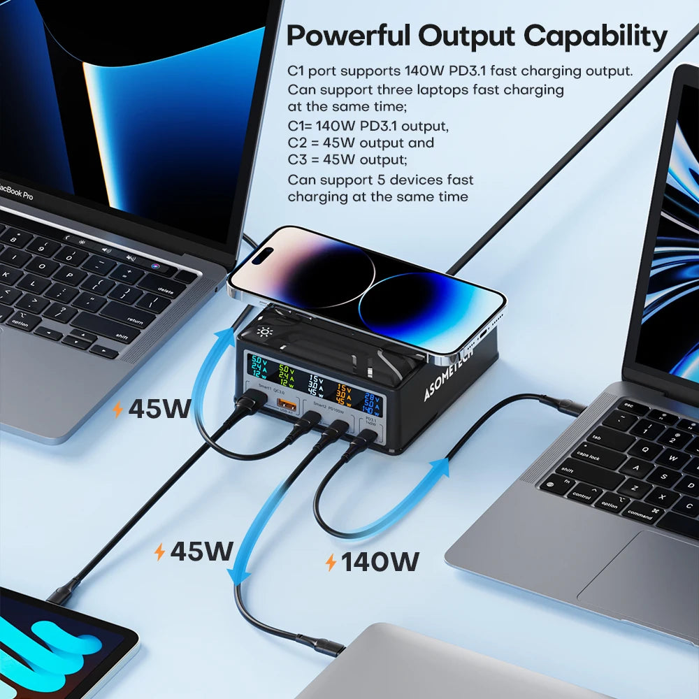 260W GaN Desktop USB-C Charger | Digital Display 140W PD3.1 PPS QC4.0 Fast Charger Laptop Tablet Phone