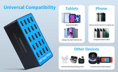 100W GaN 20-Port USB-C Multi-Device Charging Station | Phone Watch Tablet Pad A5+