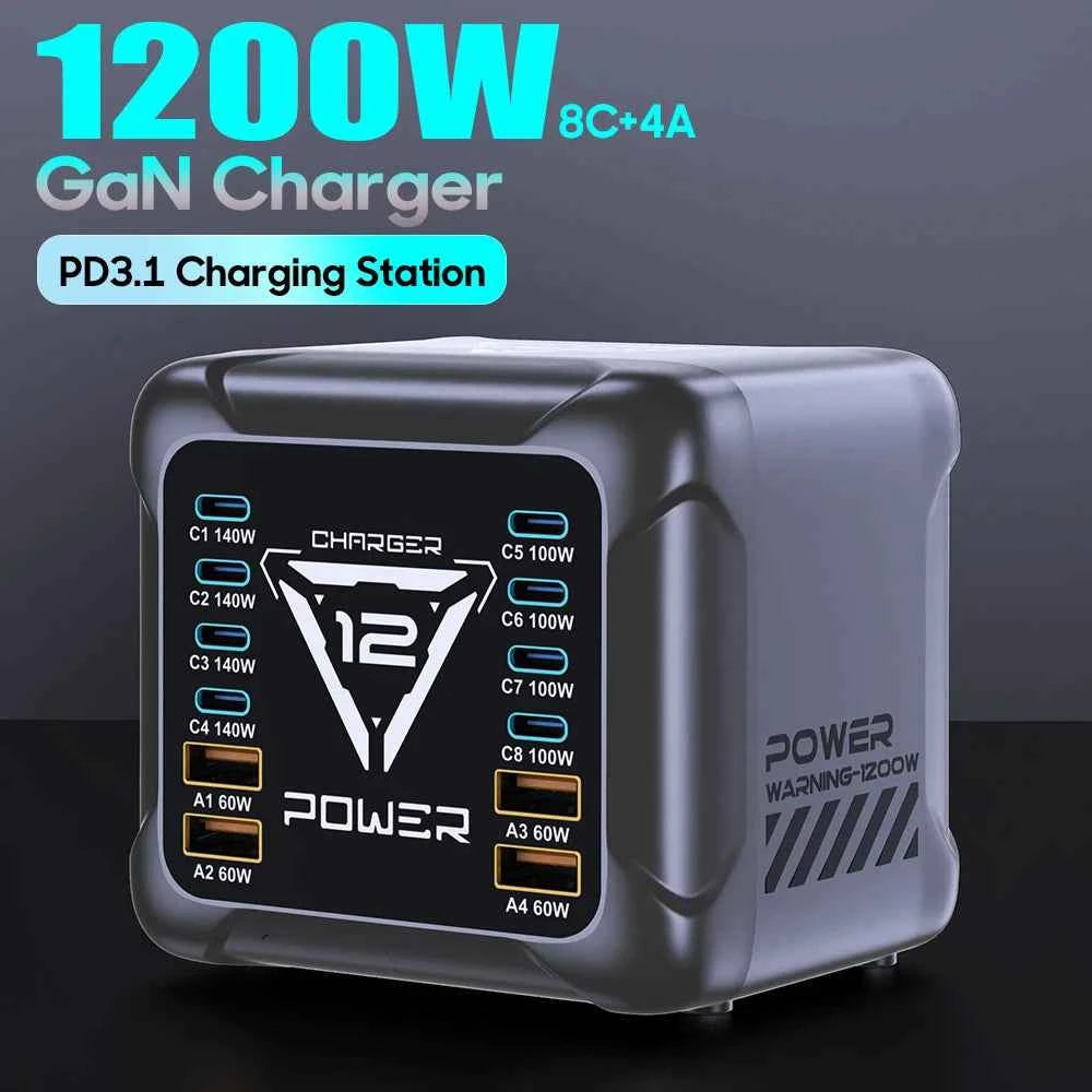 1200W GaN USB-C Charging Station | PD3.1 140W PPS Fast Charger MacBook Laptop iPhone Samsung