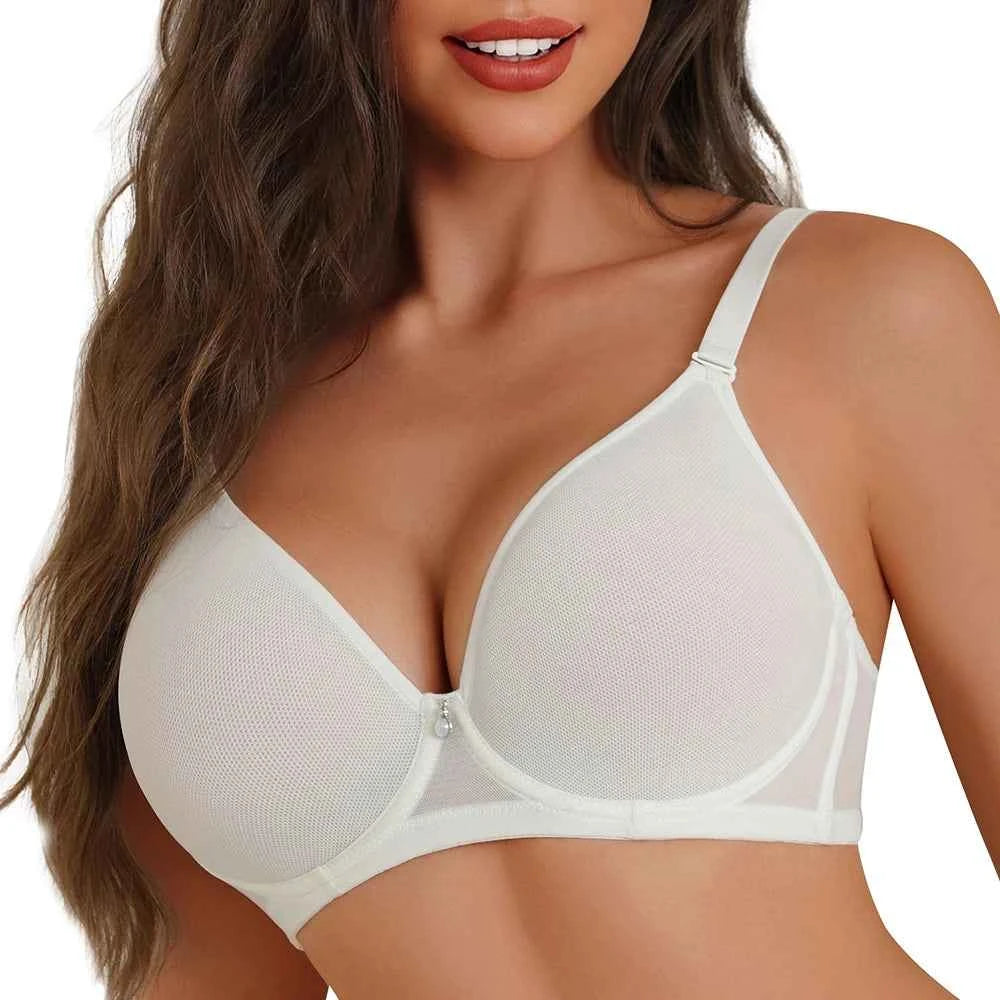 Plus Size T-Shirt Bra | Full Coverage Mesh Plunge Push Up Lightly Lined