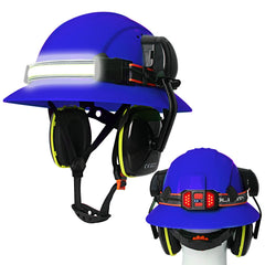 Full brim construction safety helmet with earmuffs and head lamp – image 9