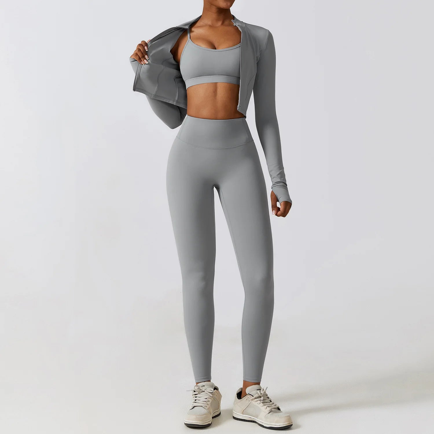 Women's 2/3-Piece Yoga Suit | Fitness Bra Crop Top Long Sleeve Gym Legging Athletic Sportswear