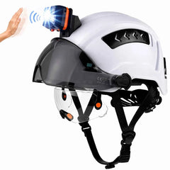 Construction safety helmet with LED headlamp and double visors – image 1