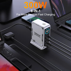 300W GaN Charger USB Type C 6-Port Digital Display by Snagg A Charging Station