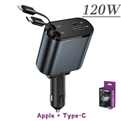 120/66w - 4 in 1 Retractable Car Charger by Snagg A Car Adapter