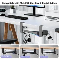 Under Desk PS5 Mount Stand with Game Controller and Headphone Organizer Bracket by Snagg A PS Stand