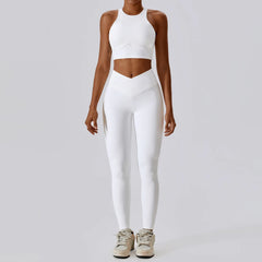 Women's 2-Piece Ribbed Seamless Yoga Set | Sports Bra & Gym Leggings Fitness Tracksuit Activewear