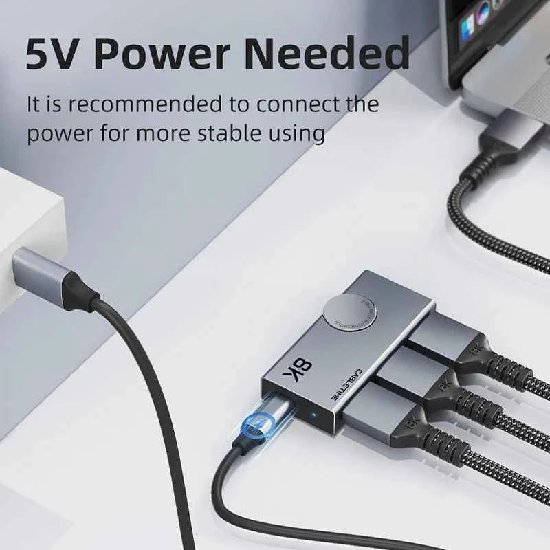HDMI Switch / Splitter 8K@60Hz / 4K@120Hz 2-in-1 – Aluminum Knob 3D Vision Adapter for Laptop, MacBook & Lenovo