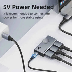 HDMI Switch / Splitter 8K@60Hz / 4K@120Hz 2-in-1 – Aluminum Knob 3D Vision Adapter for Laptop, MacBook & Lenovo