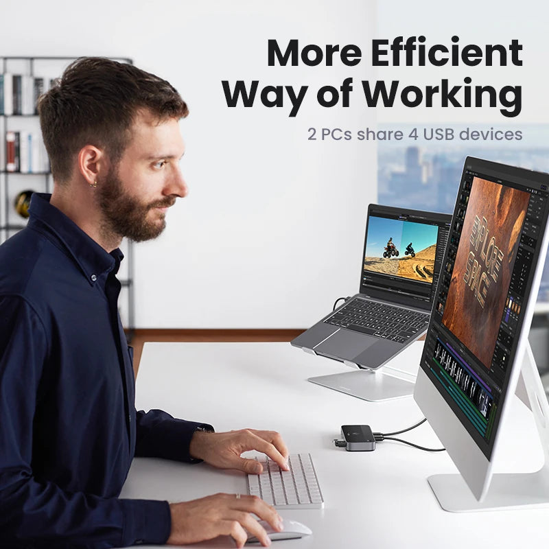 USB 3.0 KVM Switch 2 PC Sharing Hub for Keyboard, Mouse, Printer & Up to 4 USB Devices by Snagg A USB Switch