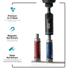 16 Piece SAE Magnetic & Deep Nut Driver Set – Chrome Vanadium Steel with Toolbox for Impact Drill, Car Repair & DIY