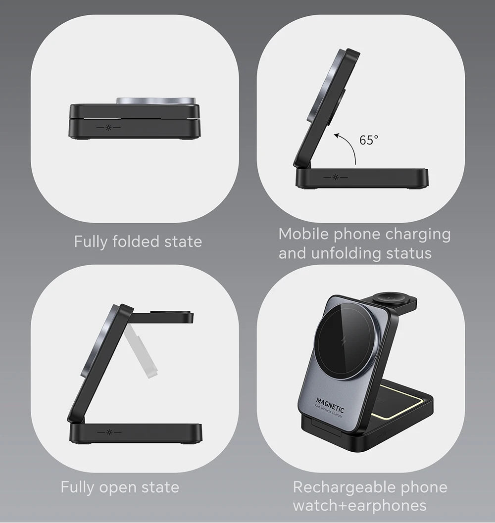 Magnetic 3 in 1 Foldable Magsafe Charger for Apple by Snagg A Charging Station