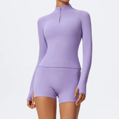 Women's Long Sleeve Workout Suit | Quick-Dry Gym Bra & Short Tracksuit Running Yoga Clothes Set