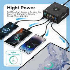 160W 5-Port USB Charging Station | 15W Wireless + 65W PD + QC3.0 Fast Charger iPhone MacBook Samsung