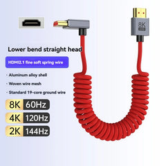 8K/4K Spring Coiled HDMI Cable with Elbow – For Digital Camera, Stabiliser & Monitor