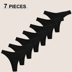 Seamless Cotton Thongs 7-Pack | Low Waist Breathable G-String Solid Colour Women's Underwear