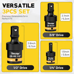 3PC Universal Joint Swivel Socket Set – 1/4", 3/8", 1/2" Drive Flexible Wobble Socket