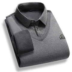 Men’s Fleece-Lined Sweater | Fashion "Fake Two-Piece" Smart Casual Pullover