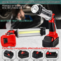 2000LM LED Work Light Compatible With Ryobi/Dewalt/Makita/Milwaukee Batteries