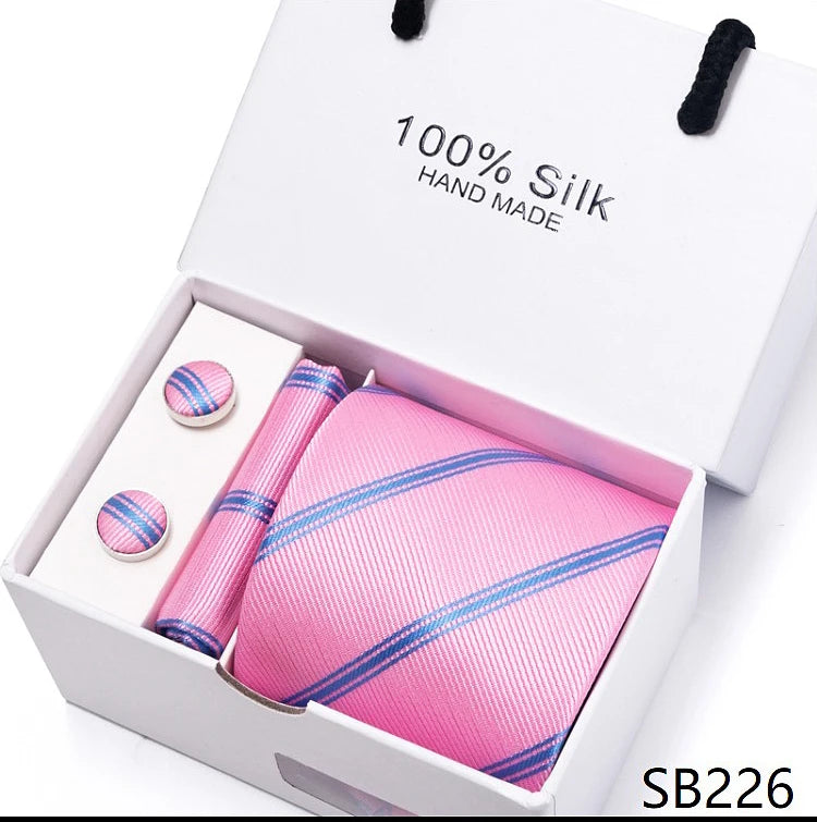 Solid Colour Necktie with Matching Handkerchief & Cufflinks - SB226 - Others In Fashion
