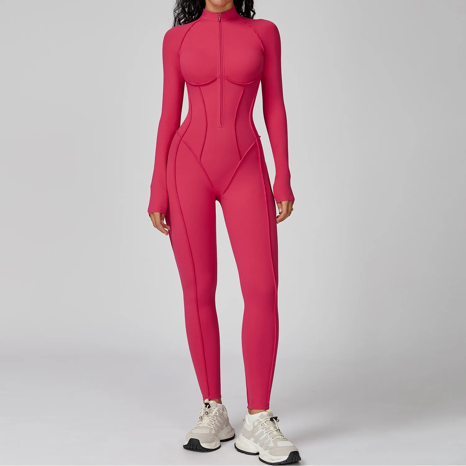 Women's Long Sleeve Yoga Bodysuit | Zipper One-Piece Gym Jumpsuit High-Intensity Fitness Tights
