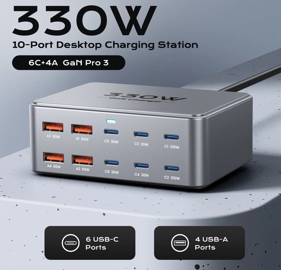 330W USB C Multiport Fast Charging Station For Laptop & Phones by Snagg A Charging Station