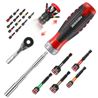 9 Pcs Ratcheting Screwdriver Set – Mini Ratchet Wrench with Magnetic Impact Bits & Nut Driver