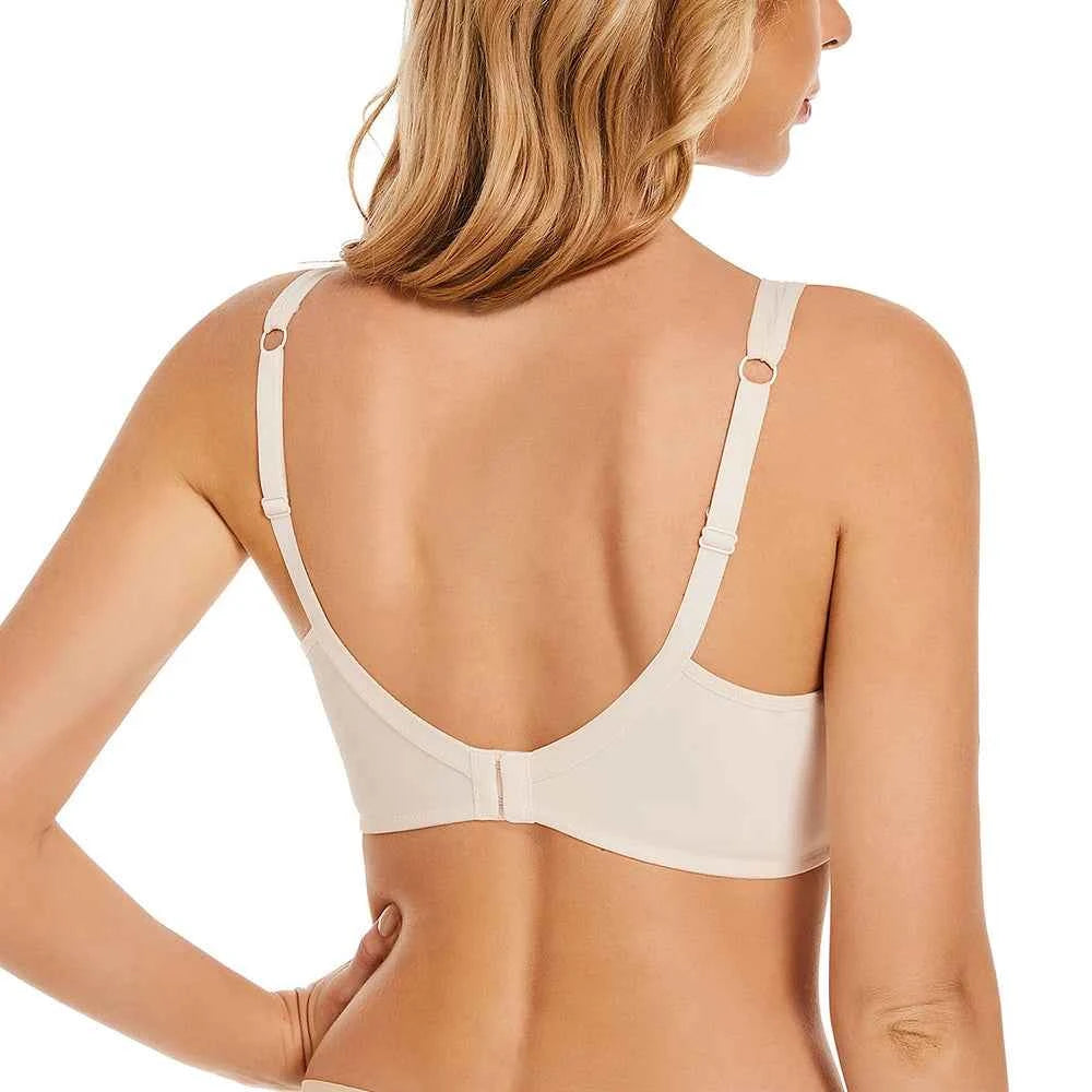 Plus Size V-Neck Minimizer Bra | Lace Mesh Underwire Full Coverage Non-Padded Ultra-Thin