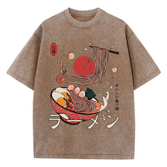 Women's Ramen Noodles Harajuku Washed T-Shirt | Cotton Oversized O-Neck All-Match Casual Top