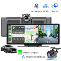 10.26" 4K Dash Cam And Rearview Mirror Car Video Player with Wireless CarPlay by Snagg A Car DVR
