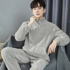 Men's Coral Fleece Pajama Set | Thickened Flocking Long Sleeve Winter Warm Couple Loungewear